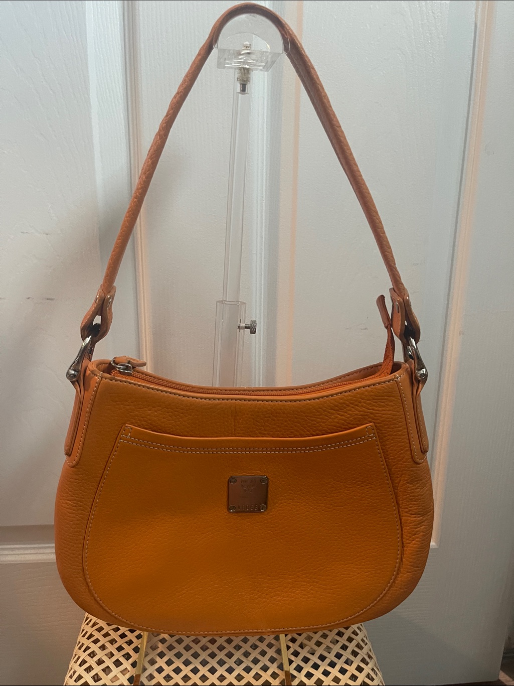 Mcm Orange Pebbled Leather Shoulder Bag